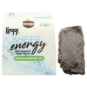 Medias De Compresión Sheer Energy De Sujeción Media - Lse100 Off Black De Leggs Para Mujer - 1 Par De Pantimedias (B)