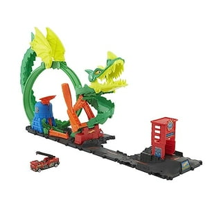 Hot Wheels City Dragon Drrage Fire Fire Playset, Derrota Al Dragón Con Acrobacias, Conecta T