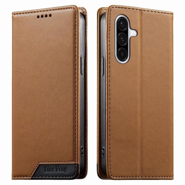 Funda Tipo Cartera de Cuero Sintético para Samsung Galaxy A36 Bloqueo RFID, con Ranuras para Tarjetas y Bolsillo para Efectivo, Cierre Magnético Fuerte Marrón