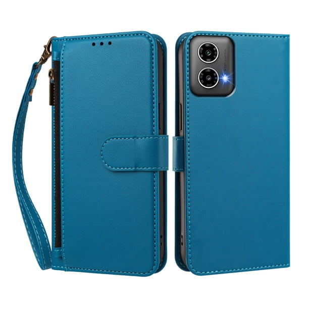 Funda Tipo Billetera para Motorola Moto G34 5G con Soporte y Bolsillo con Cierre Azul