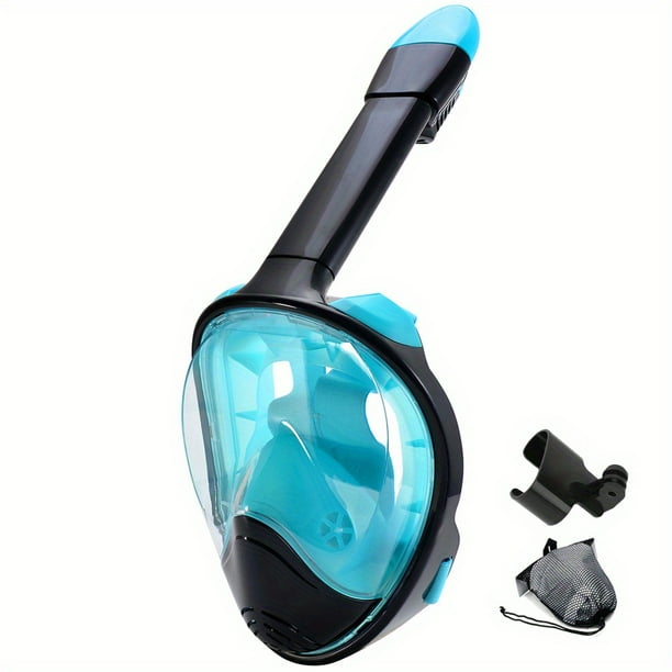 Full Face Snorkel Mask With Camera Mount, 180 Degree Panoramic View Anti-Leak Snorkeling Swimming Diving Goggle For Adults