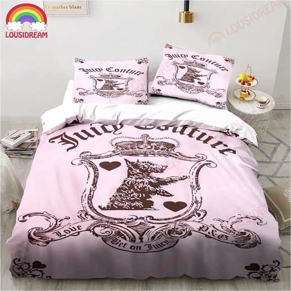 Juicy Couture Crown Bedding Set,Duvet Cover Comforter Bed Set Quilt Cover Pillowcase, Bed Sheets