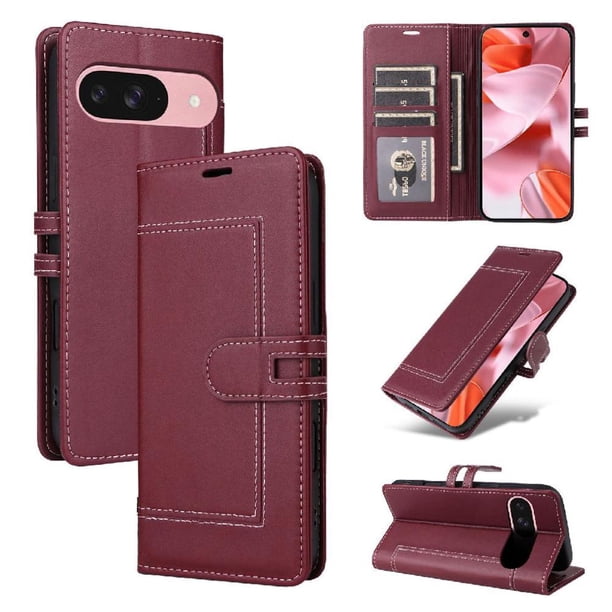 Premium Wallet Case for Google Pixel 9/9 Pro with Card Slots & Kickstand, Flip Cover Red