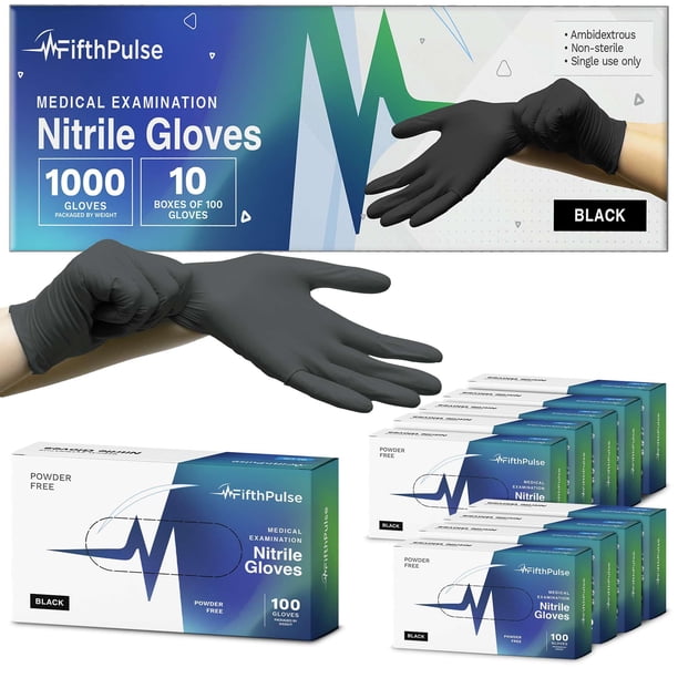Guantes de nitrilo FifthPulse negros, grandes, 1000 estuches, aptos para uso médico