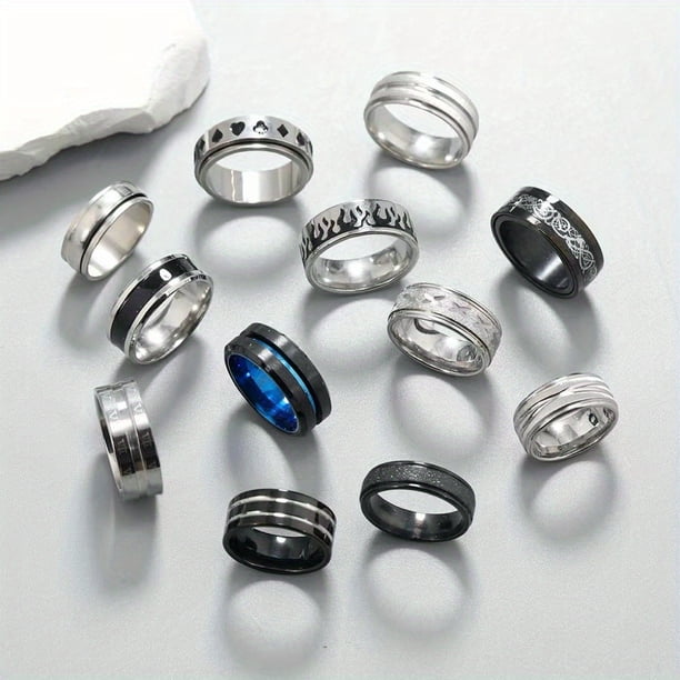 12pcs/Set Men's Stylish Dragon Pattern Stainless Steel Ring Set - Perfect for the Fashionable Man!