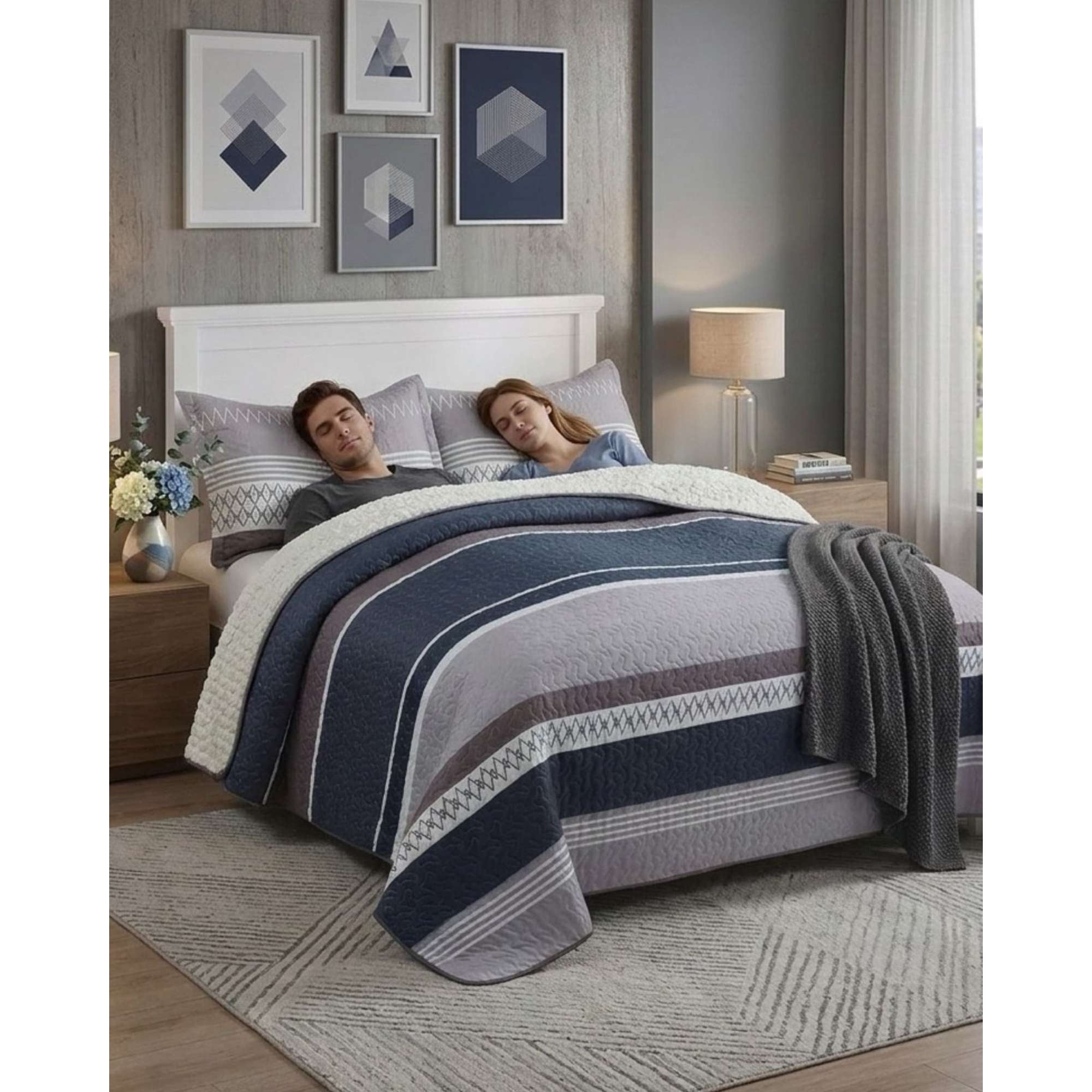 Myl Todo Hogar - Cobertor Quilt Plaza Y Media Con Reverso Sherpa