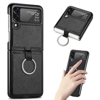 Genérico - Carcasa Para Samsung Z Flip 4 Cuero Negro Premium Con Anillo
