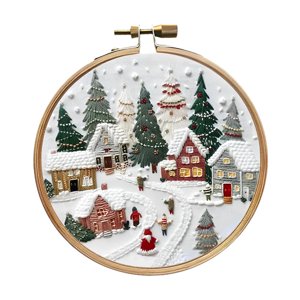 Magideal - Bordado Navideño Set De Bastidor Tela Hilos Agujas Con Diseño De Navidad Para Manualidades Decorativas Fácil De Usar Adecuado Para Regalos Y Decoració Aldea