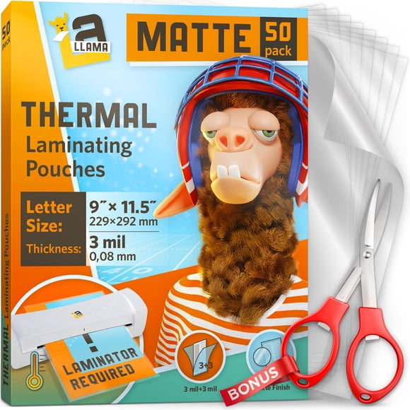 Bolsas laminadoras LA LLAMA Matte Thermal, 9 x 11.5 pulgadas, 3 mil, paquete de 50