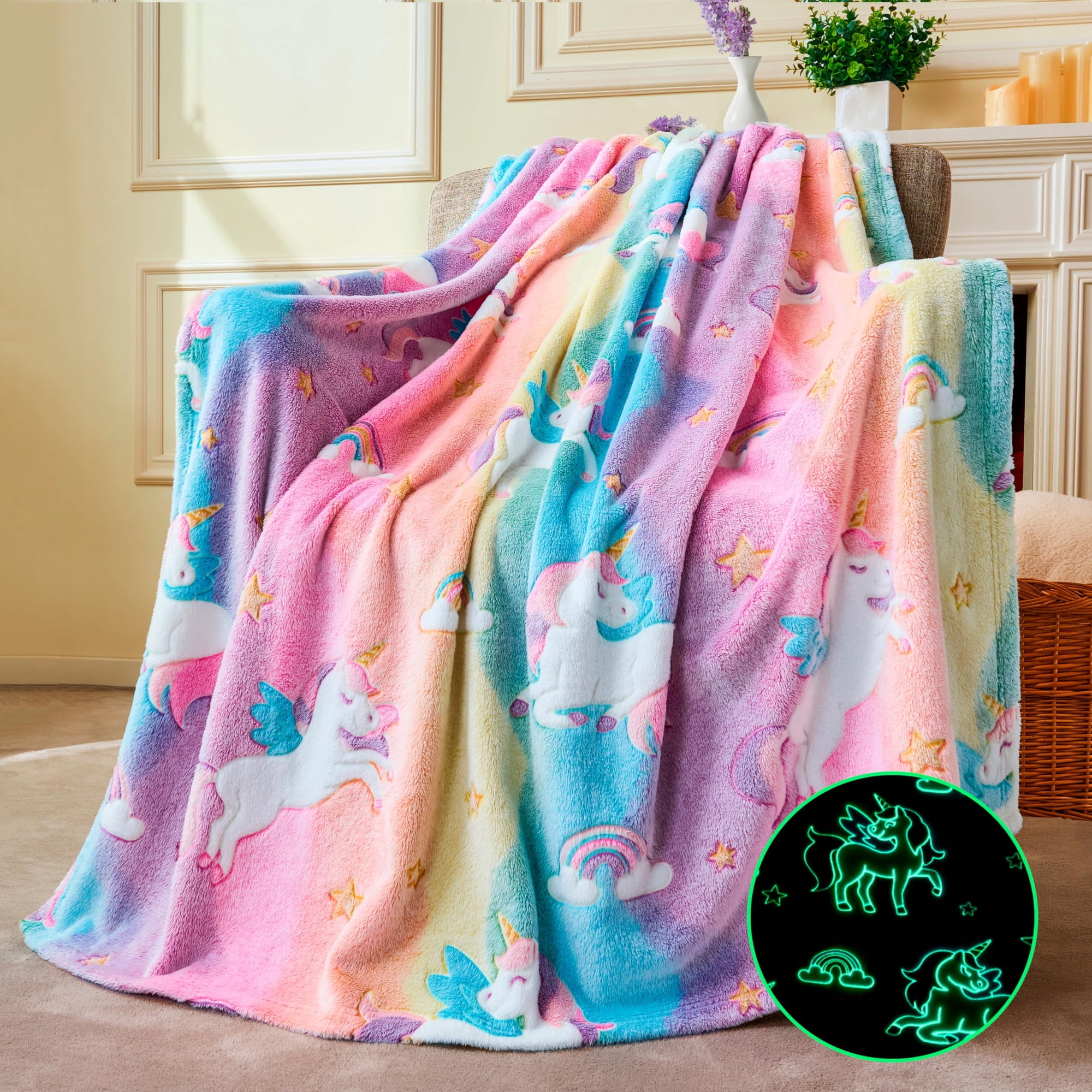 Manta Infantil Joiedomi Con Forma De Unicornio Que Brilla En La Oscuridad, 127 X 152 Cm