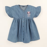 Vestido Manga Vuelos Niña Denim Azul Botones Minnie Disney