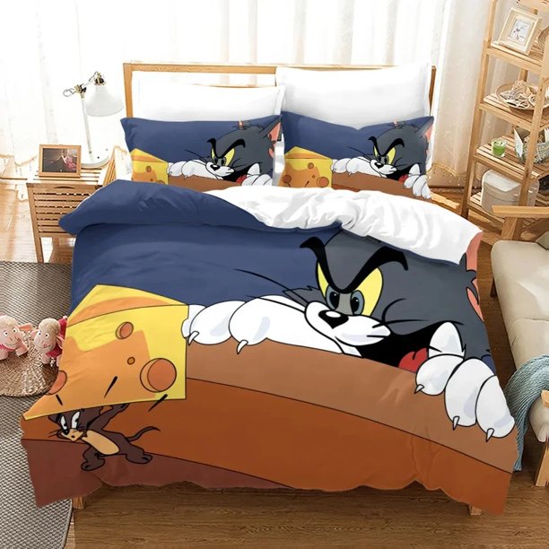 Cartoon T-Tom Mouse and Cat Bedding Set J-Jerry Duvet Cover Bed Set Quilt Cover Pillowcase Comforter Size Boys Adult Bed Sheets