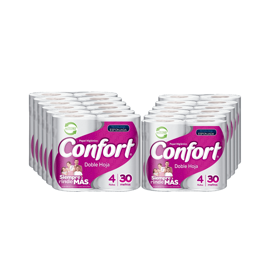 Papel Higiénico Confort Doble Hoja 24 Rollos 30 Metros