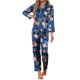 thumbnail image 2 of INSPIRE CHIC Conjunto de Pijama de Satén Floral para Mujer Regreso a Clases Suave de Manga Larga con Botones y Pantalones de Cintura Elástica para Todas las Estaciones XL Azul Floral, 2 of 6