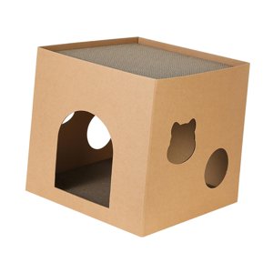 Ioensy - Caja Para Gatos Cama Para Gatos Caja De Cartón Corrugado Para Gatos Para Interiores Animales Pequeños Conejo Marrón L