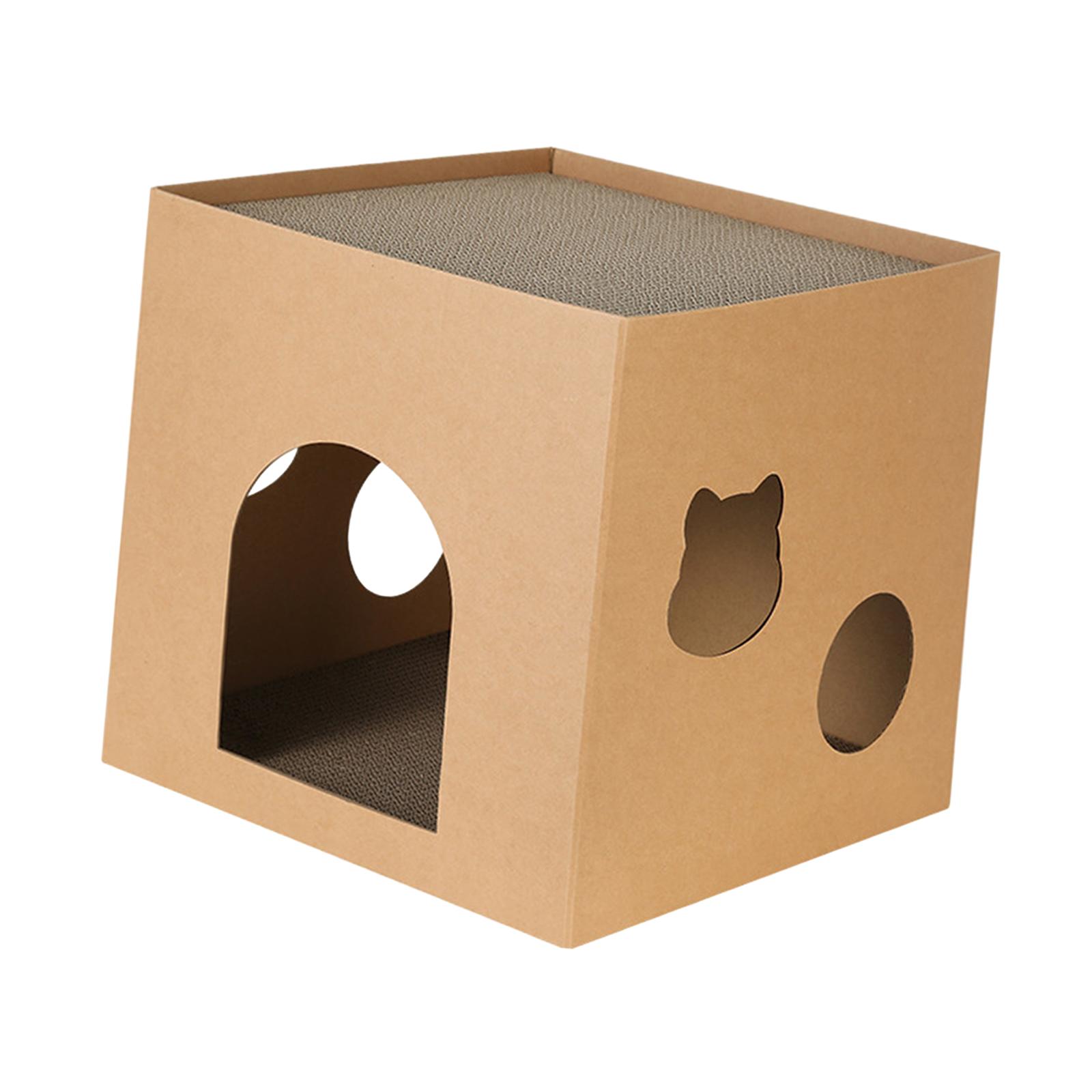 Ioensy - Caja Para Gatos Cama Para Gatos Caja De Cartón Corrugado Para Gatos Para Interiores Animales Pequeños Conejo Marrón L