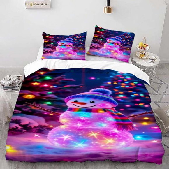 Glowing Snowman Themed Bedding Set Soft and Comfortable for All Seasons