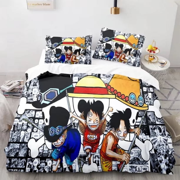 Cartoon Anime One Pieces Bedding Set Luffy Zoro Ace Quilt Cover Pillowcase The Island Of Ghosts Duvet Cover Set King Size Bed Sheets