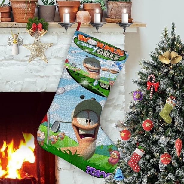 Loco por el Golf Tema: Calcetines de Navidad, fino lino blanco para colgar en escaleras y chimenea, decoración navideña para el hogar, regalo de Navidad.54cm×38cm