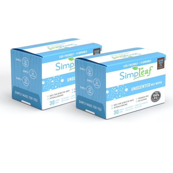 Toallitas húmedas desechables Simpleaf sin perfume, 60 unidades, 2 unidades