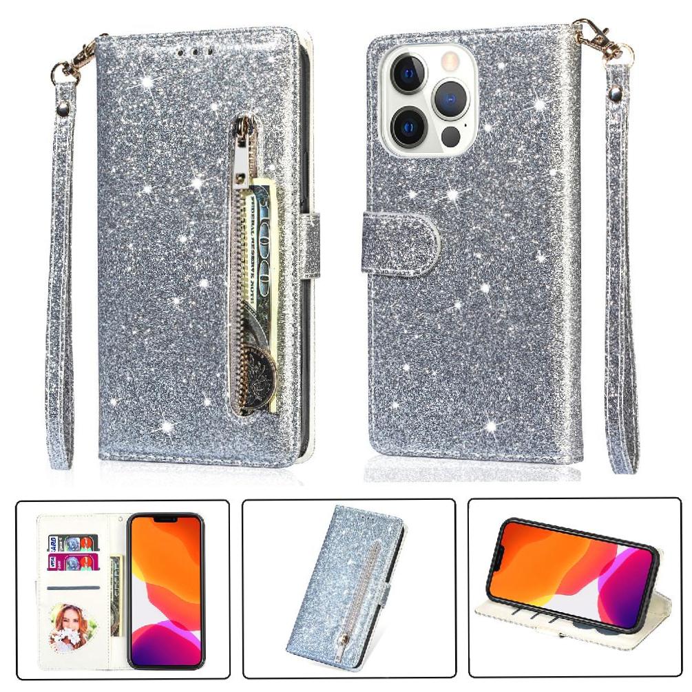 Foxdock - Funda Para Elegante Funda Iphone 13 Pro Max Glitter Con Cremallera-Ideal Para El Uso Diario