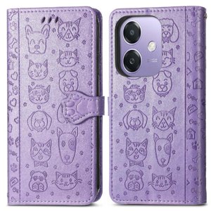Funda Cartera Foxdock Para Oppo A60 5G , Flip Pu Con Relieve De Gatos Y Perros, Tarjetero Y Soporte