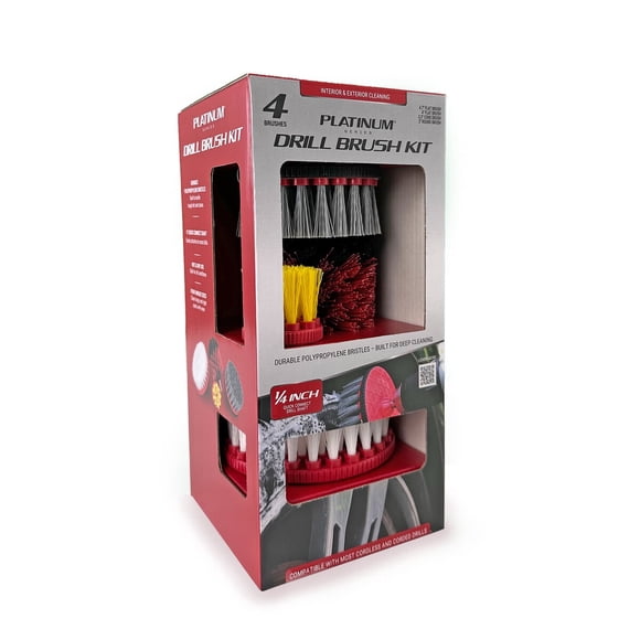 Set de Cepillos para Taladro Platinum Series de 4 Piezas con Cerdas de Nylon y Cepillos para Ruedas