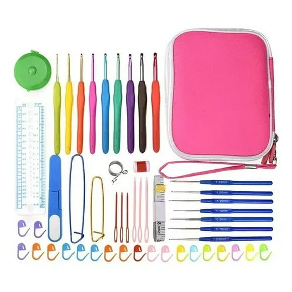 Set Con Estuche Crochet Silicona Accesorios Para Tejer