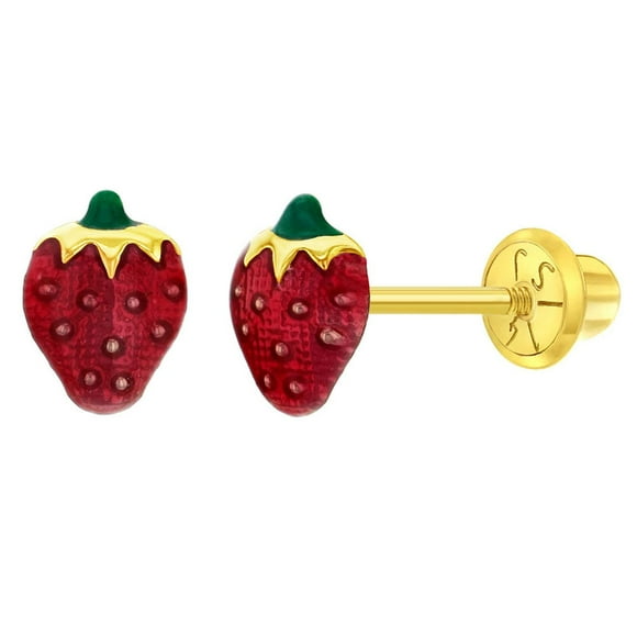 Aros frutillas de oro 14k para bebes y niñas