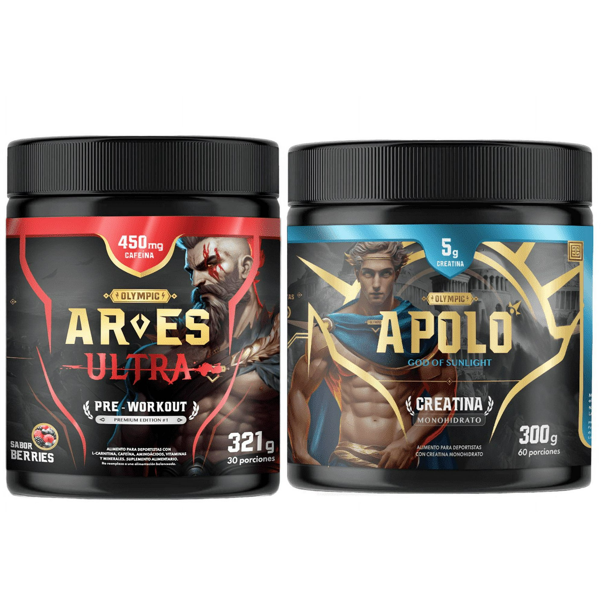 Palikos Fitness - Creatina Apolo 300g (60 Servicios) Y Pre Entreno Ares 450 Mg Cafeina.