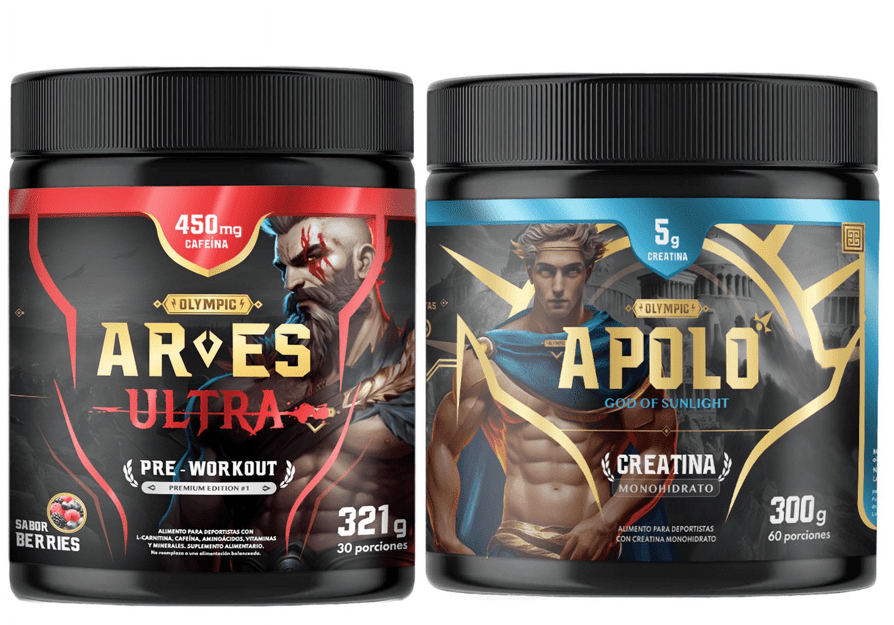 Palikos Fitness - Creatina Apolo 300G (60 Servicios) Y Pre Entreno Ares 450 Mg Cafeina.