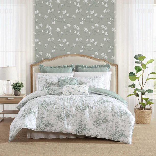 Set de edredón Laura Ashley King de algodón de primera calidad con estampado floral