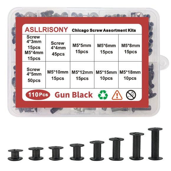 Tornillos ASLLRISONY 110 piezas negro pistola - Kit surtido