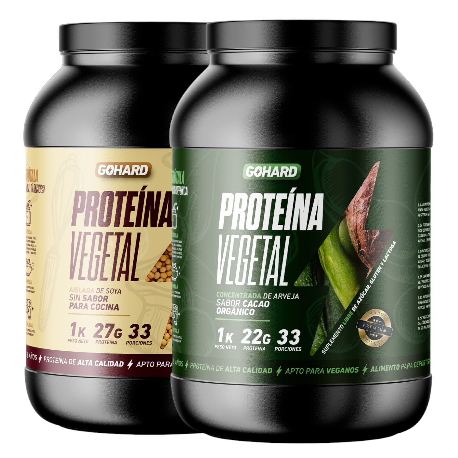Gohard - Pack Proteinas Vegetales 2kg Total Sin Sabor - Cacao Orgánico