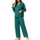 thumbnail image 2 of INSPIRE CHIC Pijama de mujer con sensación de modal suave, manga larga, botones, solapa, pantalones elásticos, primavera otoño, S Verde Pavo Real, 2 of 6