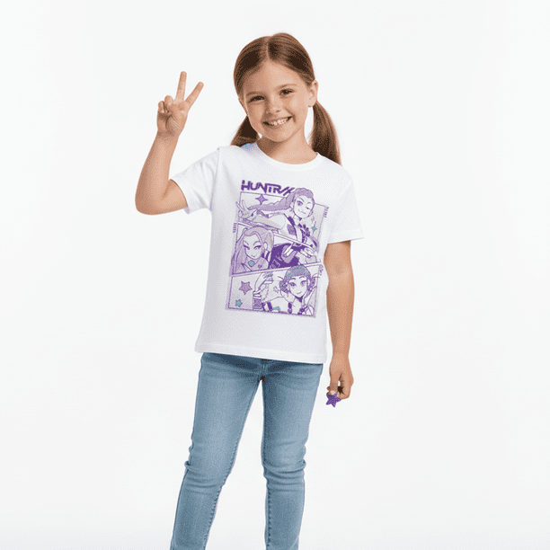 Polera Manga Corta Niña Band Blanco Kpop Demon Hunters