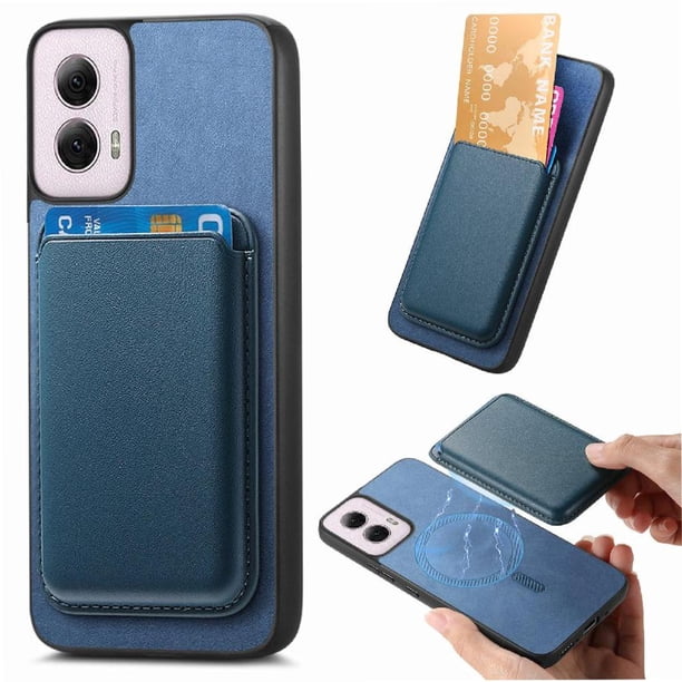 Funda de Cuero Magnética con Tarjetero para Motorola Moto G Power 2024 Cubierta Delgada Azul
