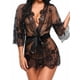 thumbnail image 2 of Sexy Floral Lace Cut Out Sleepwear, See Through Long Sleeve Short Robe With Belt & Thong, Women's Lingerie & Sleepwear, 2 of 3