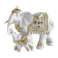 Bothyi - Estatua De Elefante De Mamá Y Bebé, Decoración De Mesa Para Sala De Estar, Oficina Familiar, Oro Blanco