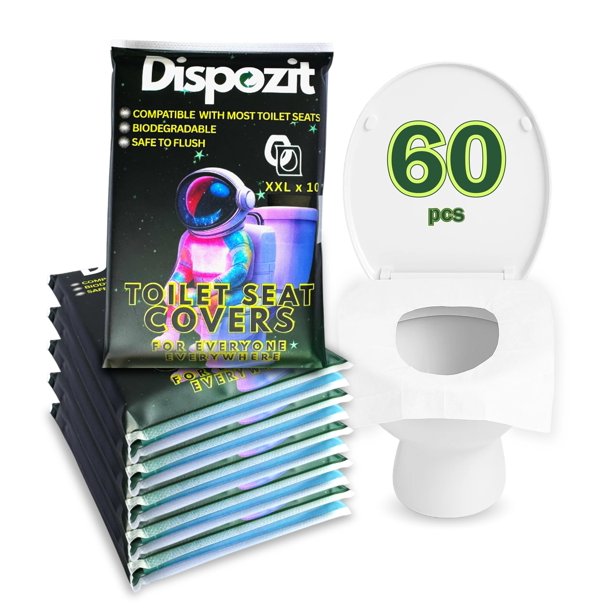 Fundas desechables para asiento de inodoro DISPOZIT, paquete de 60, XL y aptas para descarga
