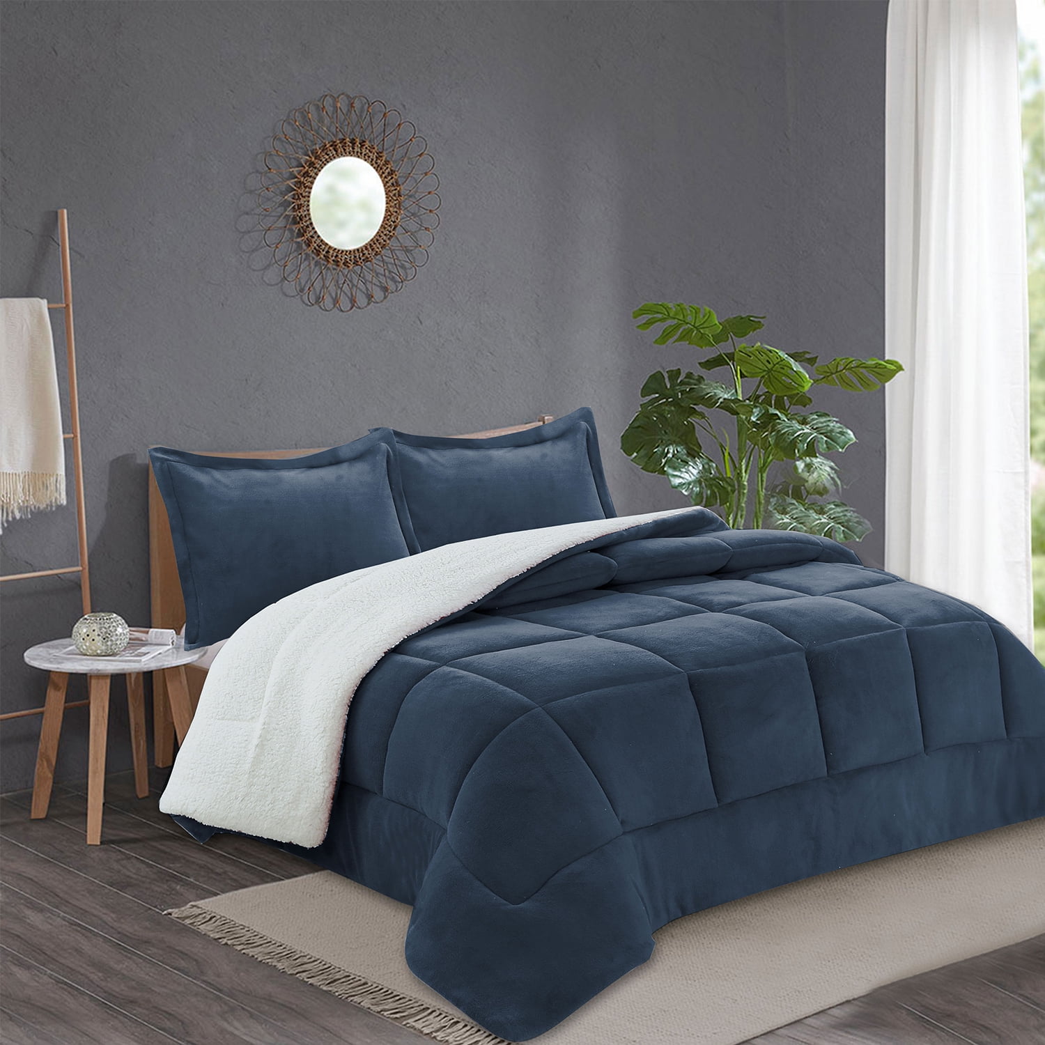 Plumon Andes Chiporro Liso Azul 2 Plaza