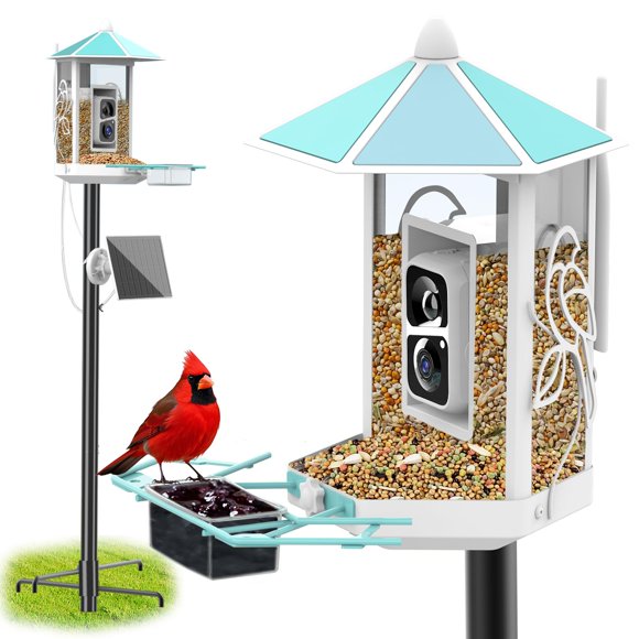 Comedero para pájaros con cámara Metal 2K Live Stream con poste de 1,9 m