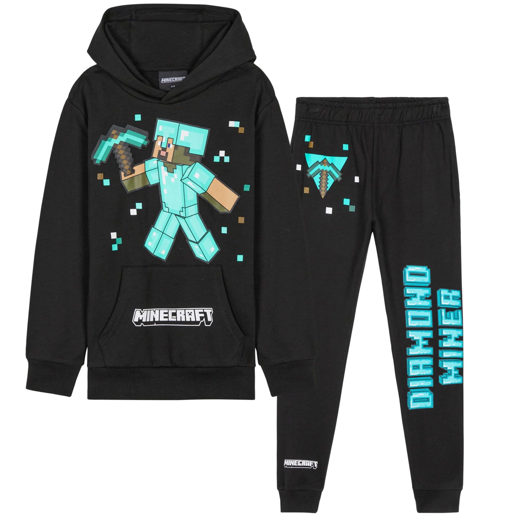 Conjunto De Buzo Y Joggers Para Niños Minecraft Negro Azul 11-12 Años