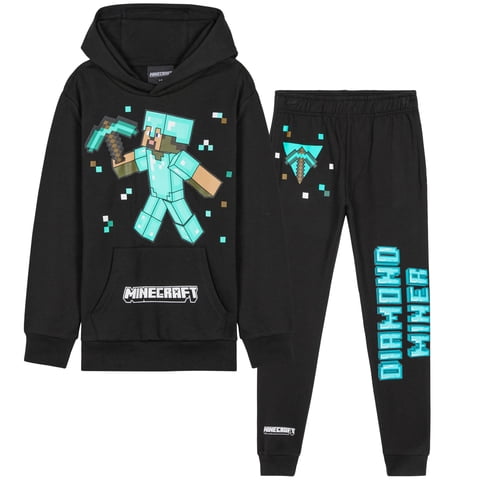 Conjunto De Buzo Con Capucha Y Joggers Para Niños Minecraft Negro Azul 9-10 Años