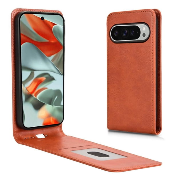 Funda tipo folio para Google Pixel 9 con soporte magnético y protección para la cámara Marrón
