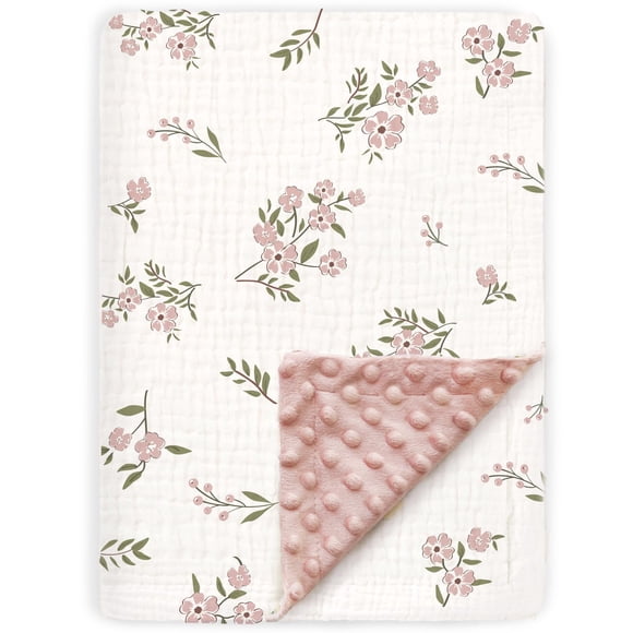 Manta para Bebé BOPRIO 76x102 cm Muselina de Algodón Floral Rosa