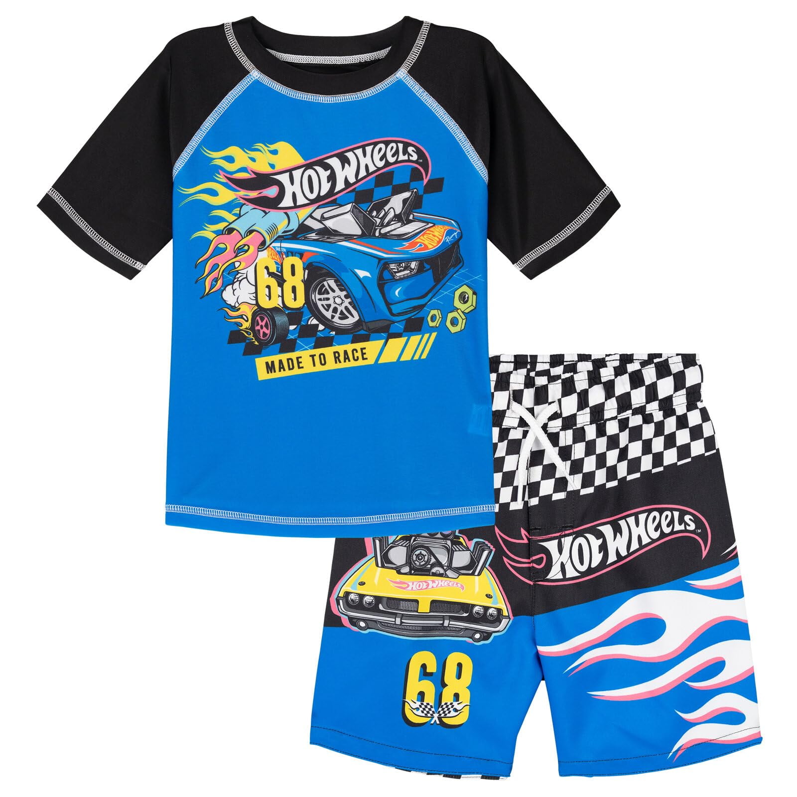 Set De Natación Hot Wheels Little Boys Rash Guard 7-8 Azul/negro