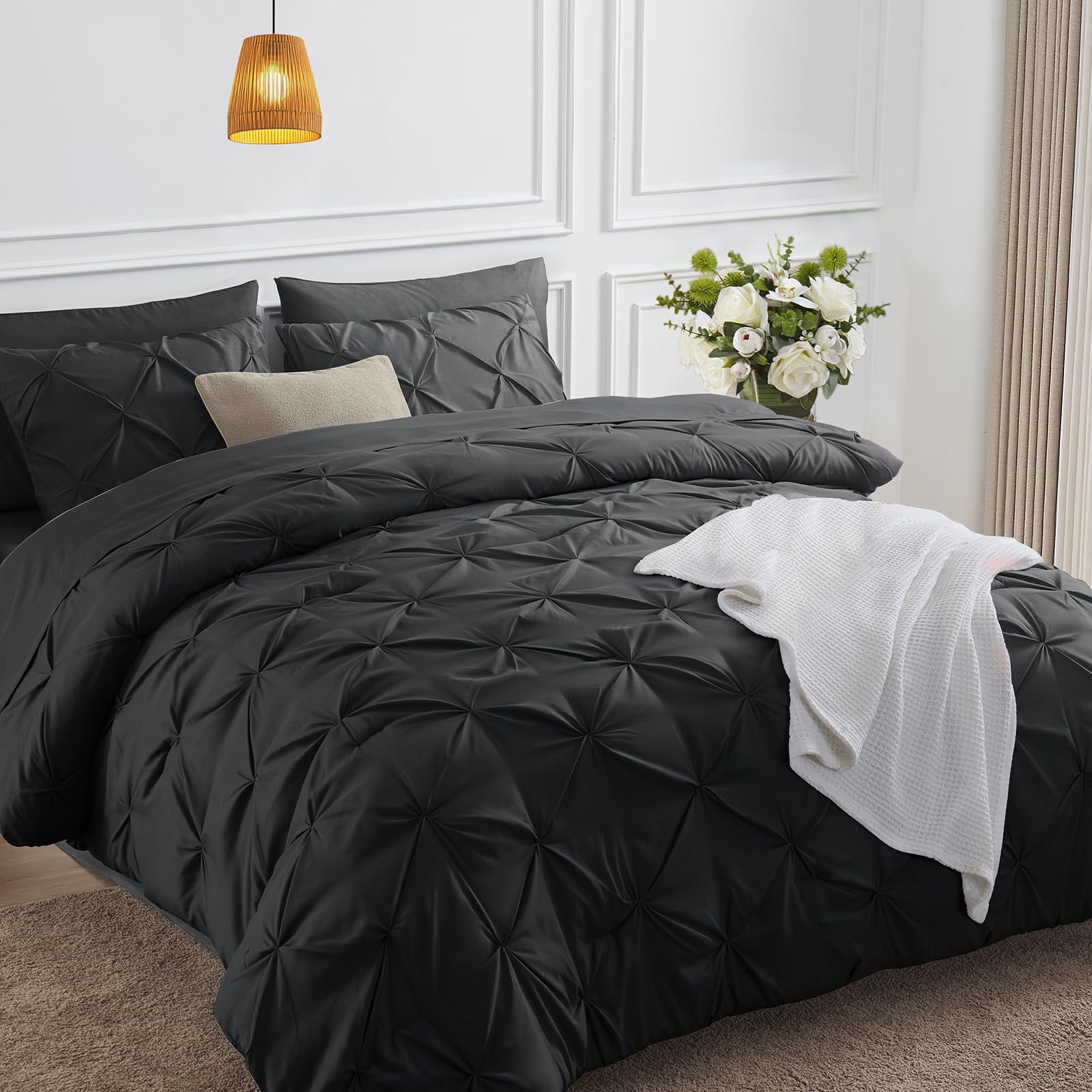 Juego De Edredón Himeet Black Queen Con Sábanas, 7 Piezas