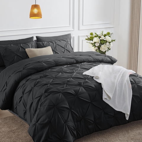 Juego De Edredón Himeet Black Queen Con Sábanas, 7 Piezas