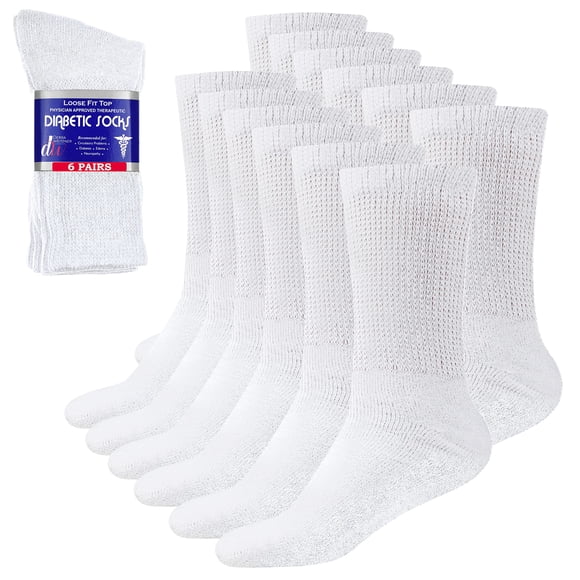 Calcetines Redondos Para Diabéticos Para Hombre De 10 A 13 Años Color Blanco Paquete De 6